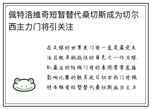 佩特洛维奇短暂替代桑切斯成为切尔西主力门将引关注